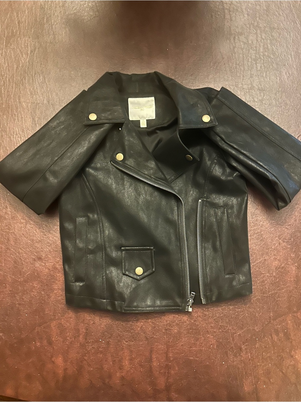 Chelsea & Violet Black Short Sleeve Moto Jacket with Gold Hardware
